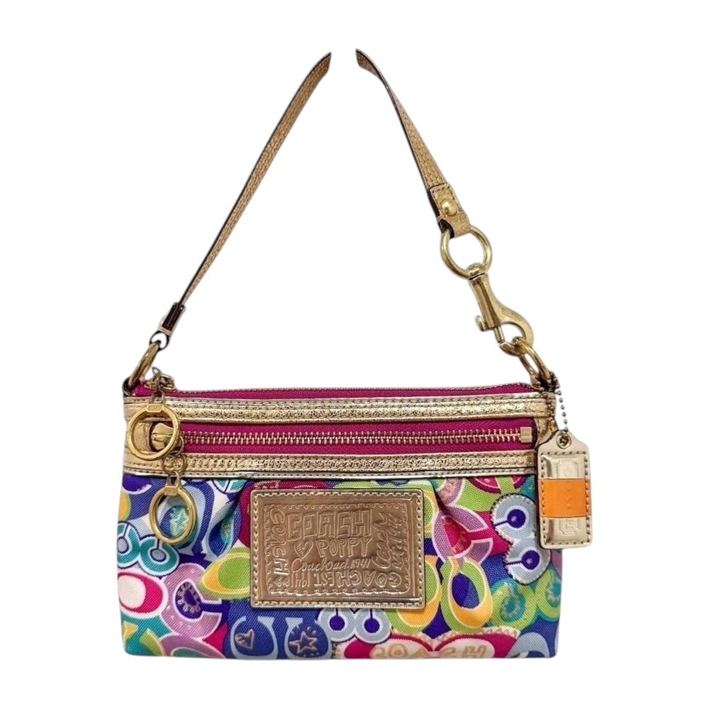 Coach Poppy Graffiti Wristlet Baguette Satin Canvas Multicolor Y2K Vintage 43403
